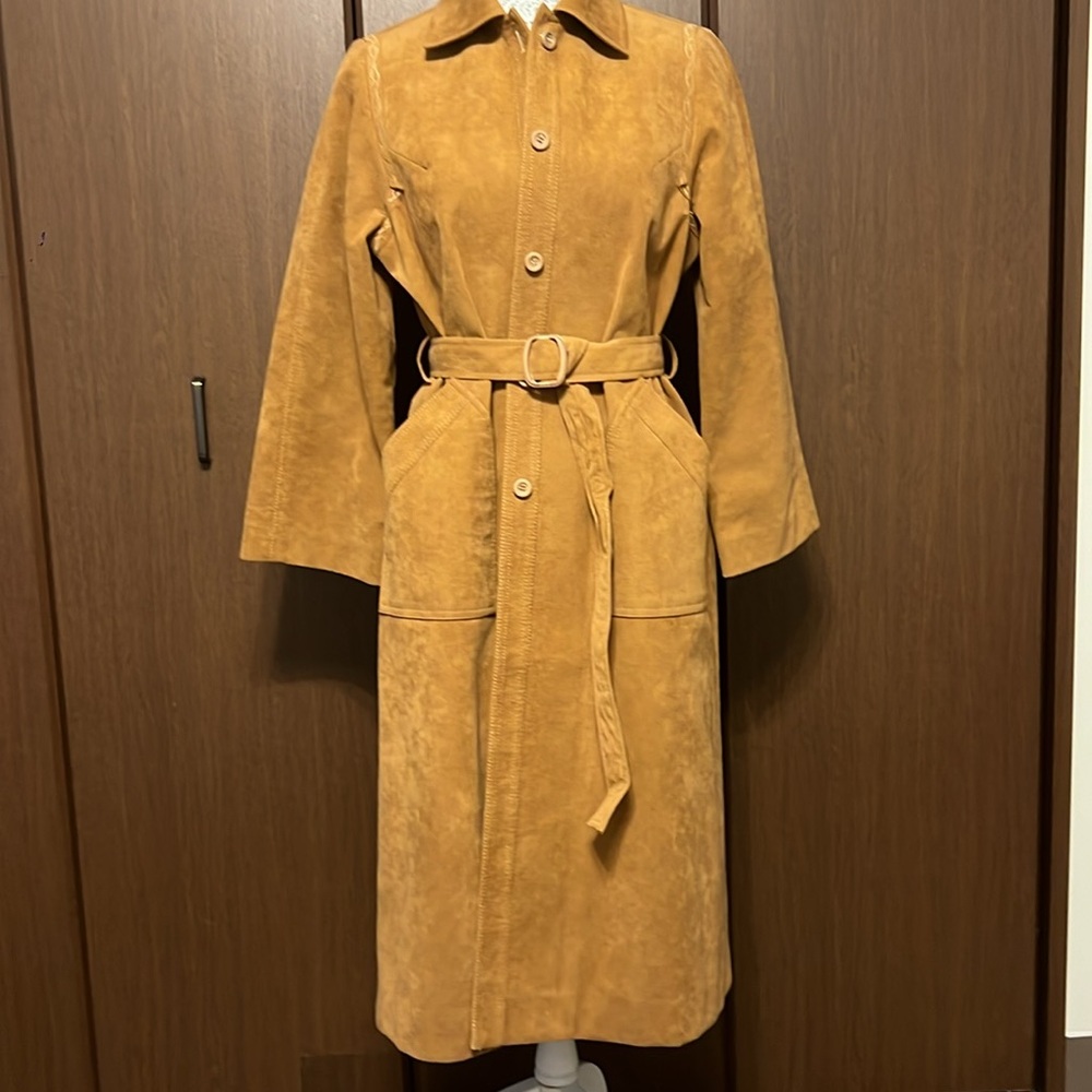 Faux suede trenchcoat jacket, coat Carmel brown